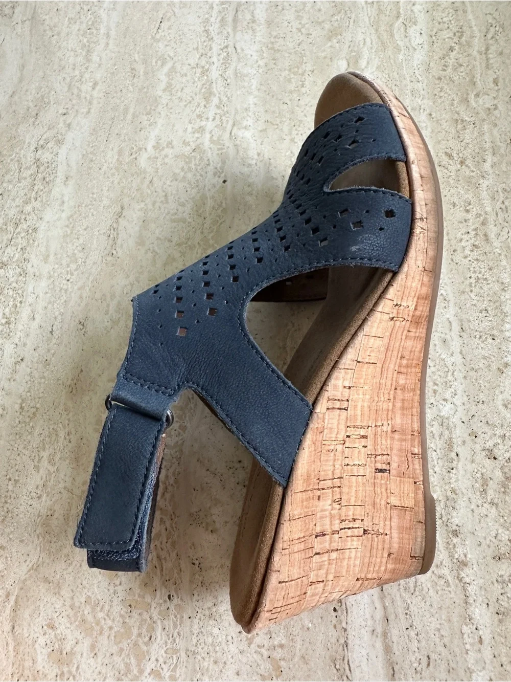 Rockport Navy Perforated Cork Wedge Sandals